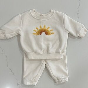 Baby Gap Cream Baby Sweatshirt and Pants Set with Rainbow Design
